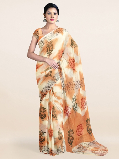 

Pothys Cream-Coloured & Orange Ethnic Motifs Pure Cotton Saree