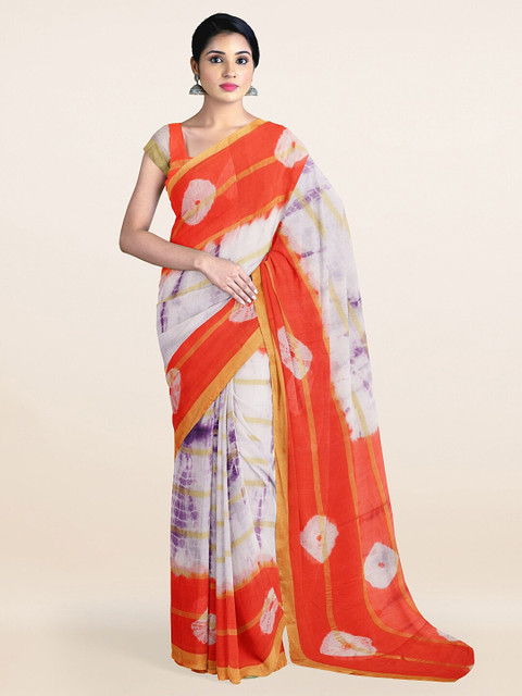 

Pothys Orange & White Tie and Dye Zari Pure Cotton Saree