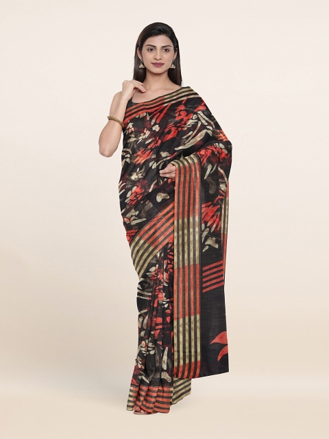 

Pothys Black & Red Floral Printed Saree