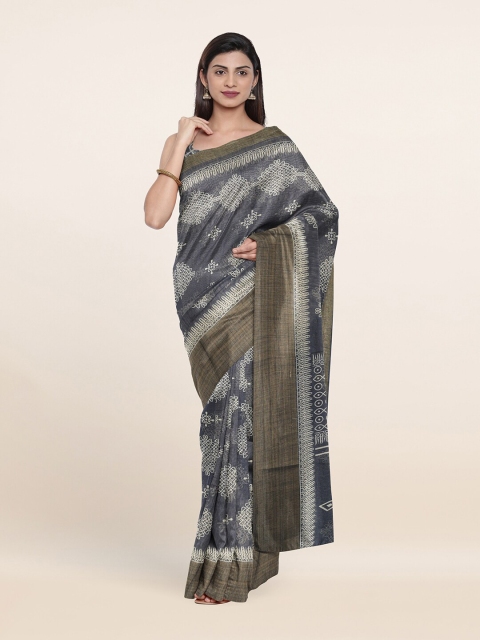 

Pothys Grey & Beige Ethnic Motifs Printed Saree