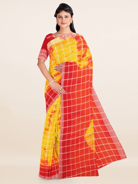 

Pothys Yellow & Red Checked Zari Pure Cotton Saree