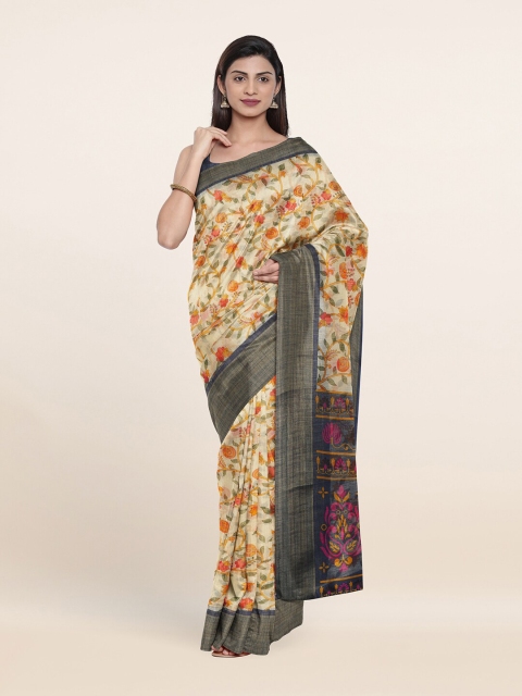 

Pothys Cream & Navy Blue Floral Printed Saree