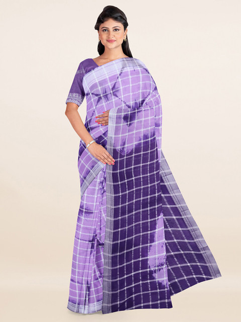 

Pothys Lavender & Silver-Toned Tie and Dye Printed Zari Pure Cotton Saree