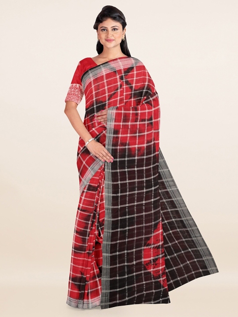 

Pothys Red & Black Checked Zari Pure Cotton Saree
