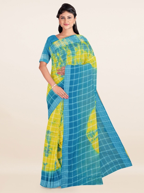 

Pothys Green & Blue Tie and Dye Checked Pure Cotton Saree