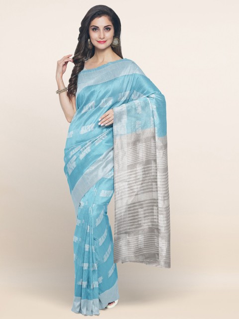 

Pothys Blue & Grey Woven Design Zari Cotton Blend Saree