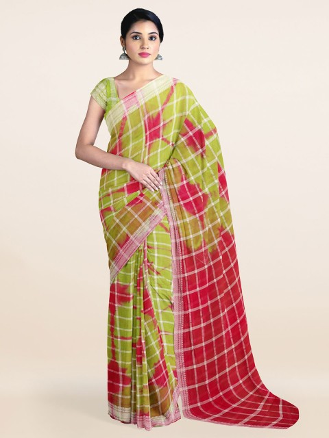 

Pothys Green & Red Tie and Dye Zari Pure Cotton Saree