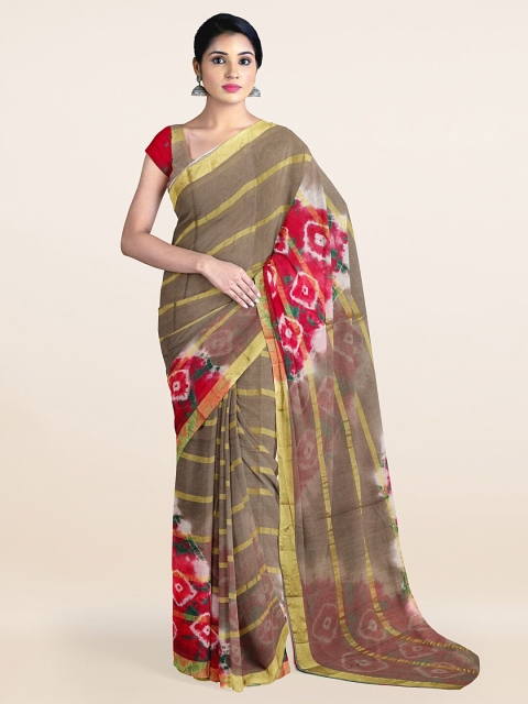 

Pothys Grey & Red Striped Zari Pure Cotton Saree