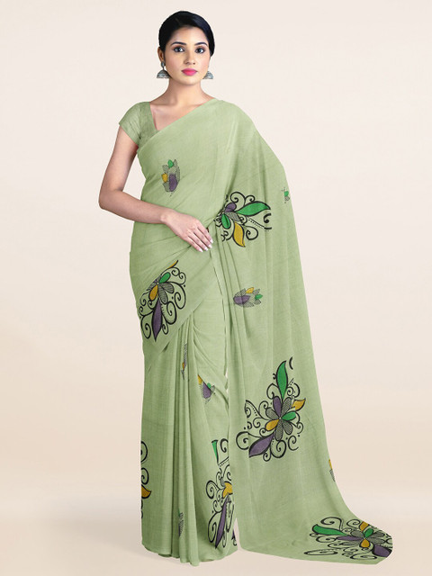 

Pothys Green & Purple Floral Printed Pure Cotton Saree