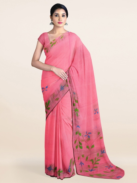 

Pothys Pink & Green Floral Printed Pure Cotton Saree