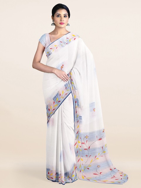 

Pothys White & Blue Floral Printed Pure Cotton Saree