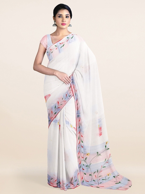 

Pothys White & Pink Floral Pure Cotton Saree