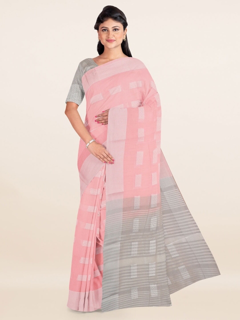 

Pothys Pink & Grey Silver-Toned Abstract Printed Saree