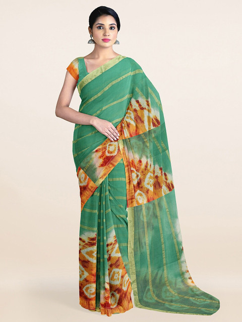 

Pothys Green & Orange Tie and Dye Pure Cotton Saree