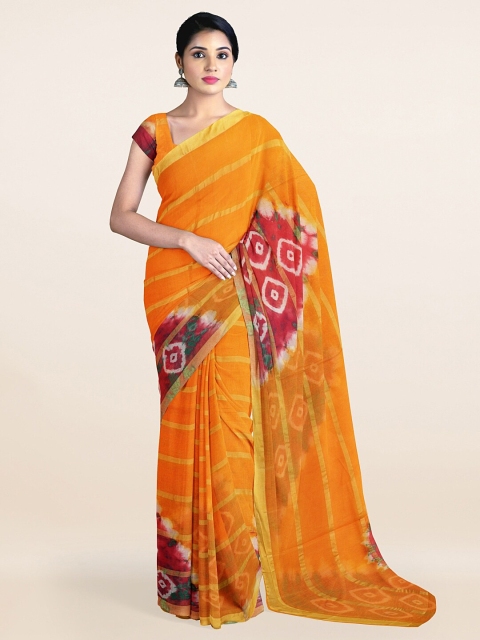 

Pothys Mustard & Pink Abstract Printed Zari Pure Cotton Saree