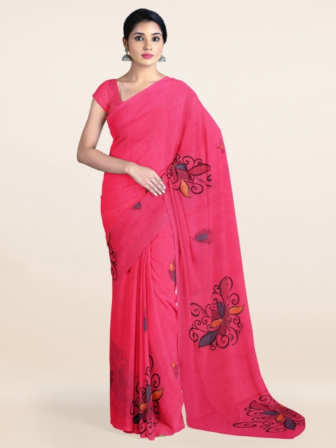 

Pothys Pink & Black Floral Printed Pure Cotton Saree