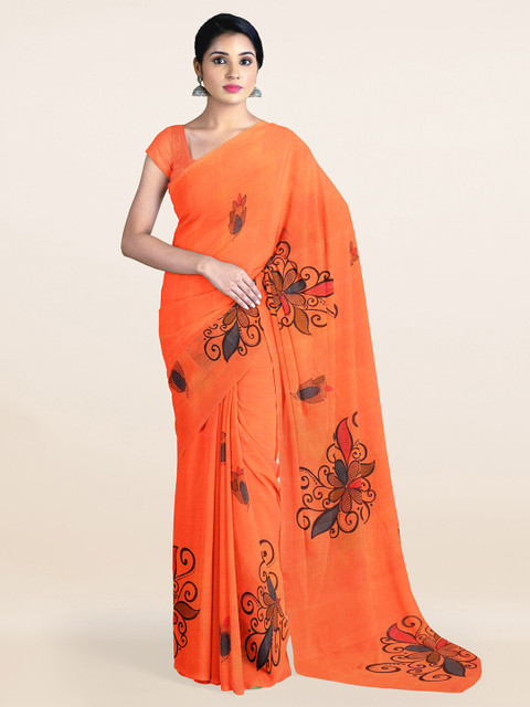

Pothys Orange & Blue Floral Printed Pure Cotton Saree