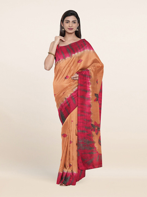 

Pothys Peach-Coloured & Red Printed Pure Cotton Saree