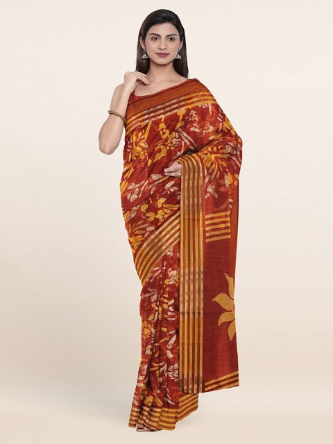 

Pothys Brown & Yellow Floral Printed Zari Cotton Blend Saree