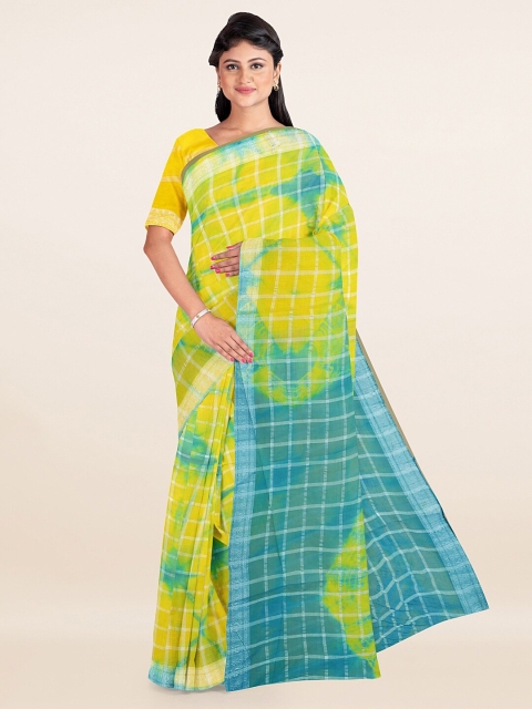 

Pothys Yellow & Blue Checked Pure Cotton Saree