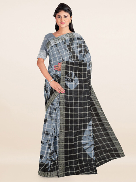

Pothys Grey & Black Checked Bandhani Pure Cotton Saree