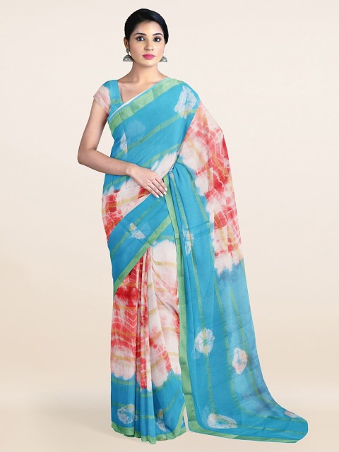 

Pothys Blue & Red Bandhani Printed Zari Pure Cotton Saree