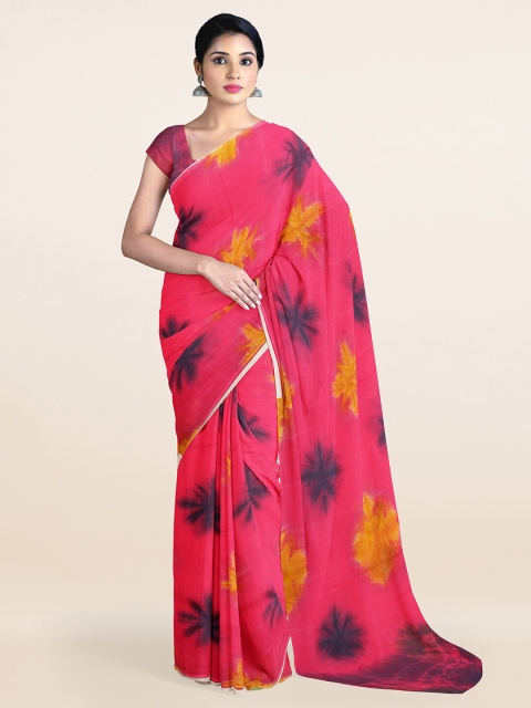 

Pothys Pink & Yellow Floral Printed Pure Cotton Saree