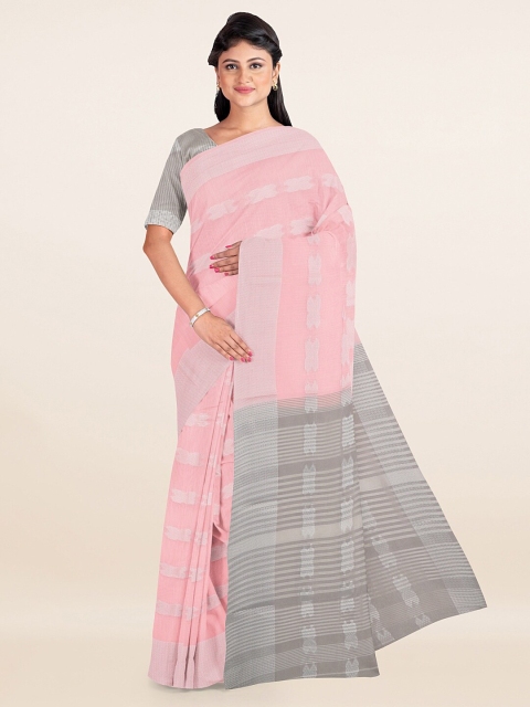 

Pothys Pink & Grey Ethnic Motifs Woven Design Zari Saree