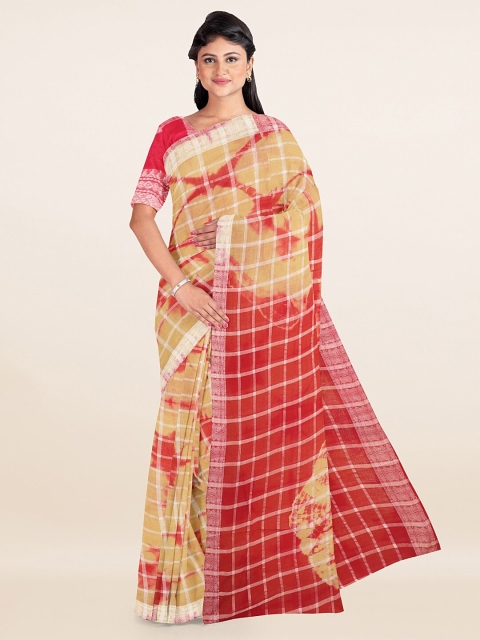 

Pothys Cream-Coloured & Red Checked Pure Cotton Saree