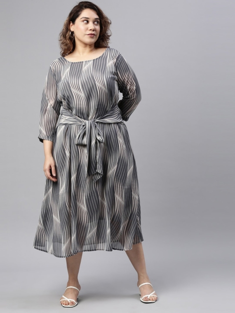 

The Pink Moon Women Grey Georgette A-Line Midi Dress