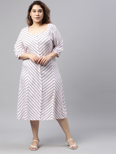 

The Pink Moon White Striped A-Line Midi Dress