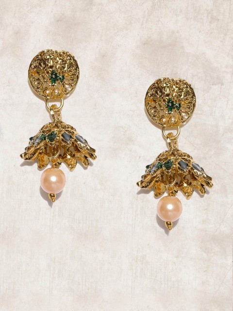 

Anouk Gold-Toned & Green Dome Shaped Jhumka Earrings