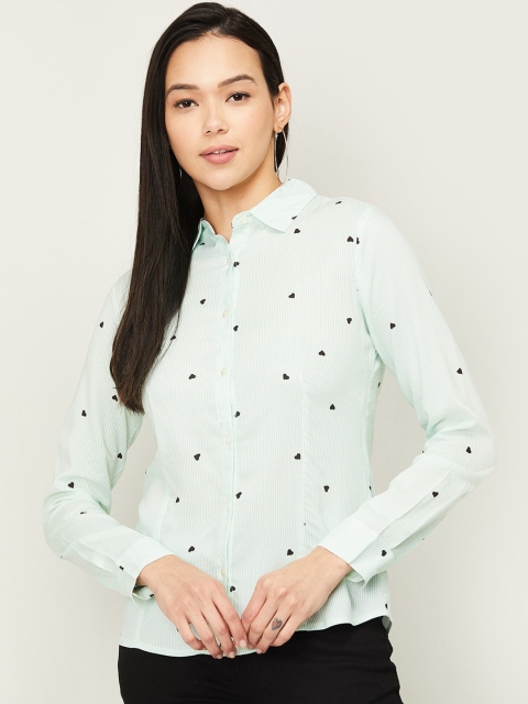 

Fame Forever by Lifestyle Women Green & Black Heart Print Shirt Style Top