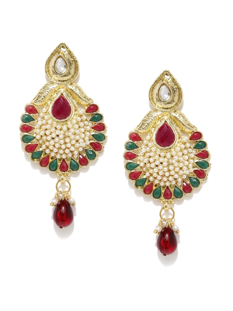 

Anouk Gold-Toned & Maroon Embellished Drop Earrings
