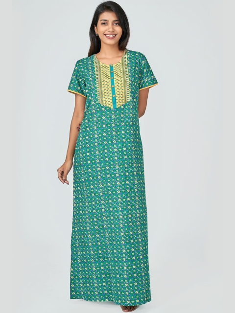 

Maybell Green & Blue Printed Pure Cotton Maxi Nightdress