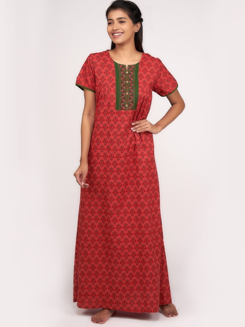 

Maybell Red Printed Pure Cotton Maxi Nightdress