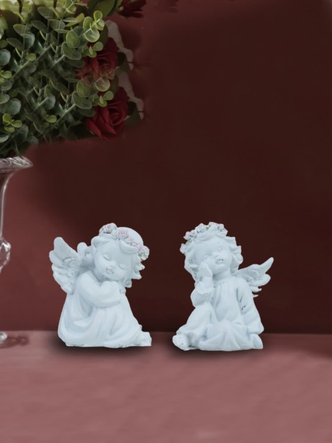 

Wonderland Set Of 2 White Angel With Flower Statue Garden Accessories
