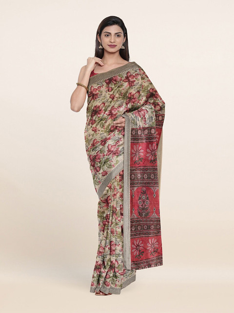 

Pothys Cream & Green Floral Printed Saree