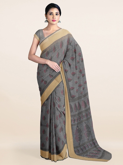 

Pothys Grey & Maroon Ethnic Motifs Printed Saree