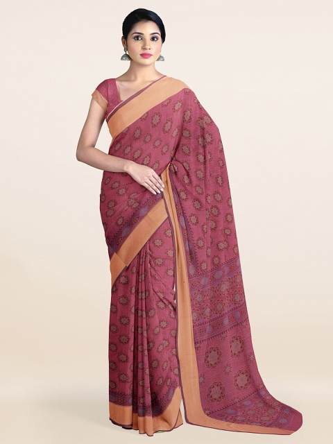 

Pothys Pink & Blue Floral Cotton Blend Saree