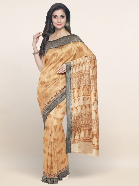 

Pothys Cream-Coloured & Grey Floral Cotton Blend Saree