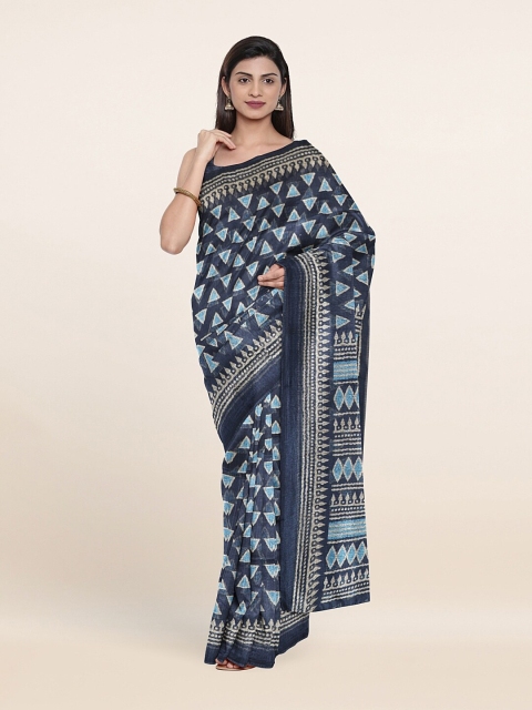 

Pothys Blue & Grey Geometric Printed Saree