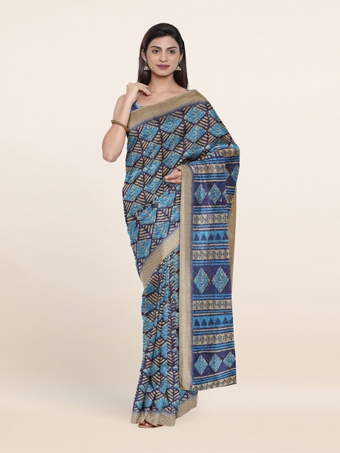 

Pothys Blue Geometric Printed Cotton Blend Saree