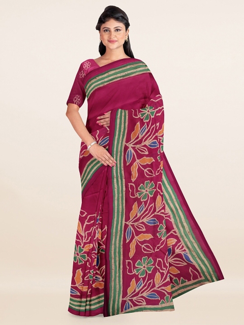 

Pothys Magenta & Green Floral Printed Zari Saree