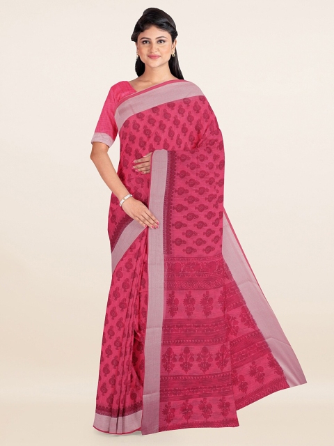 

Pothys Pink & Silver-Toned Ethnic Motifs Zari Saree