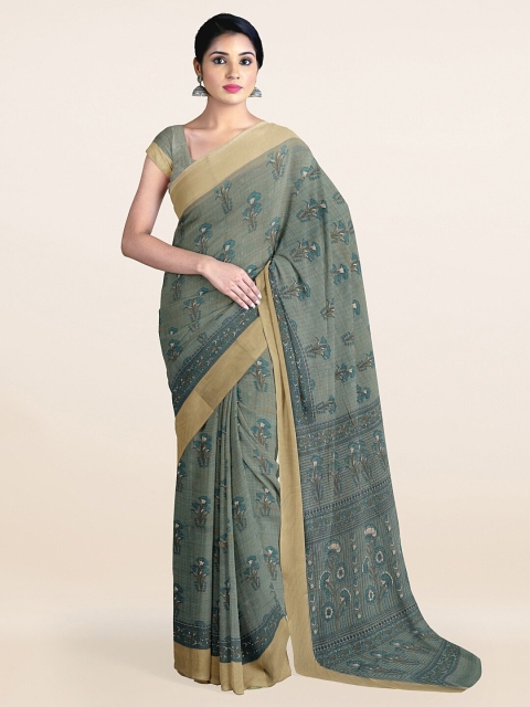 

Pothys Green Floral Printed Cotton Blend Saree