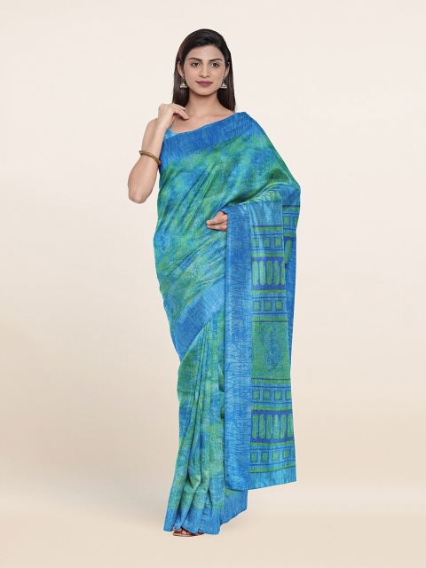 

Pothys Green & Blue Printed Cotton Blend Saree