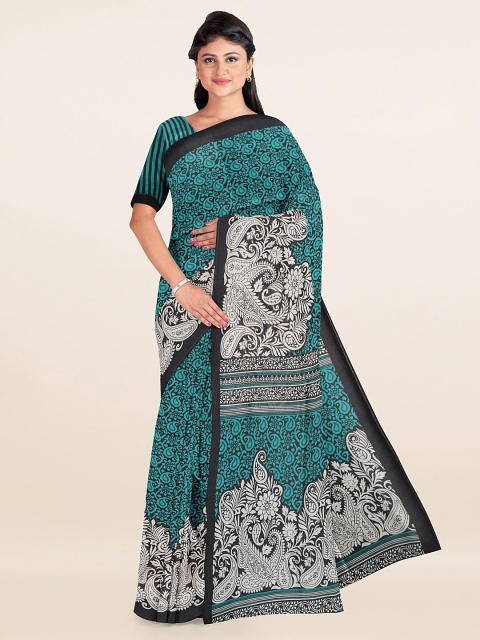 

Pothys Green & Black Ethnic Motifs Printed Saree