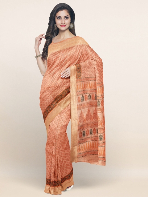 

Pothys Peach-Coloured & Black Floral Printed Saree