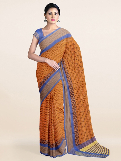 

Pothys Mustard & Blue Floral Printed Saree